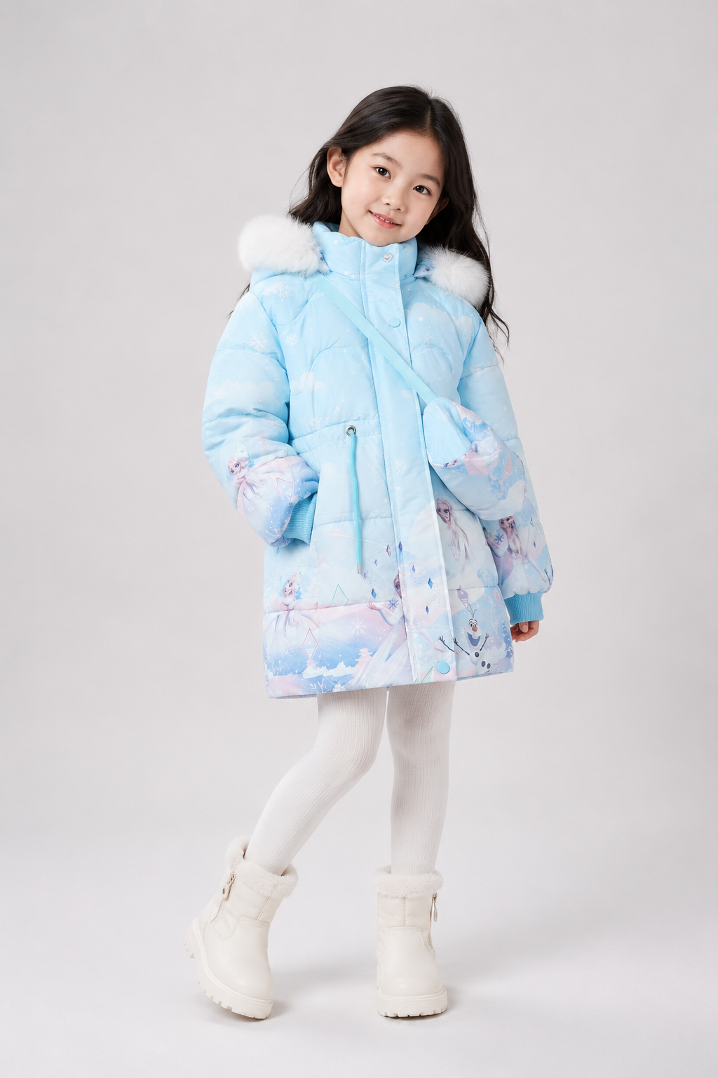 Girls' Elsa Print Hooded Winter Jacket | Blue