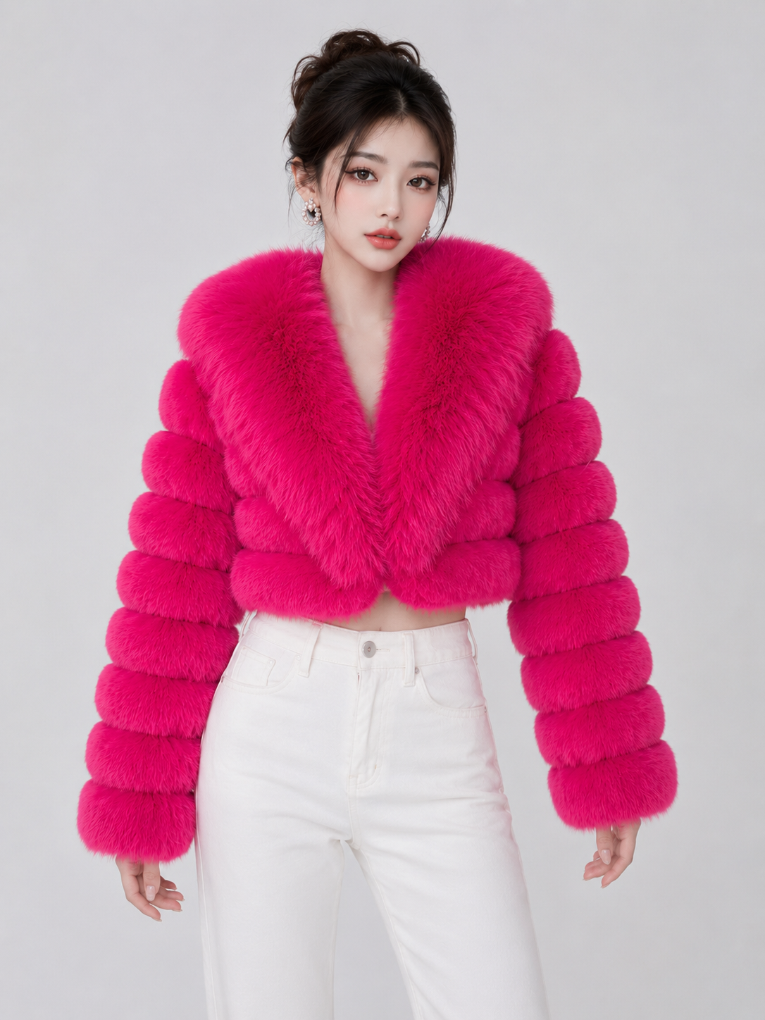 MAFFLE Women's Luxe Faux Fur Cropped Jacket | Fushi Pink