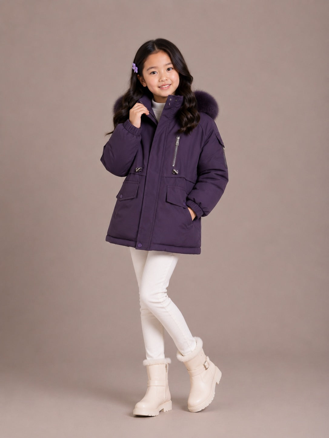 Girls' Premium Hooded Winter Jacket | Purple