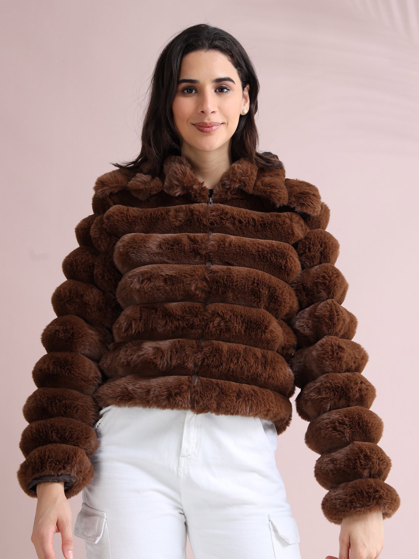 Women's Premium Faux Fur Jacket | Brown
