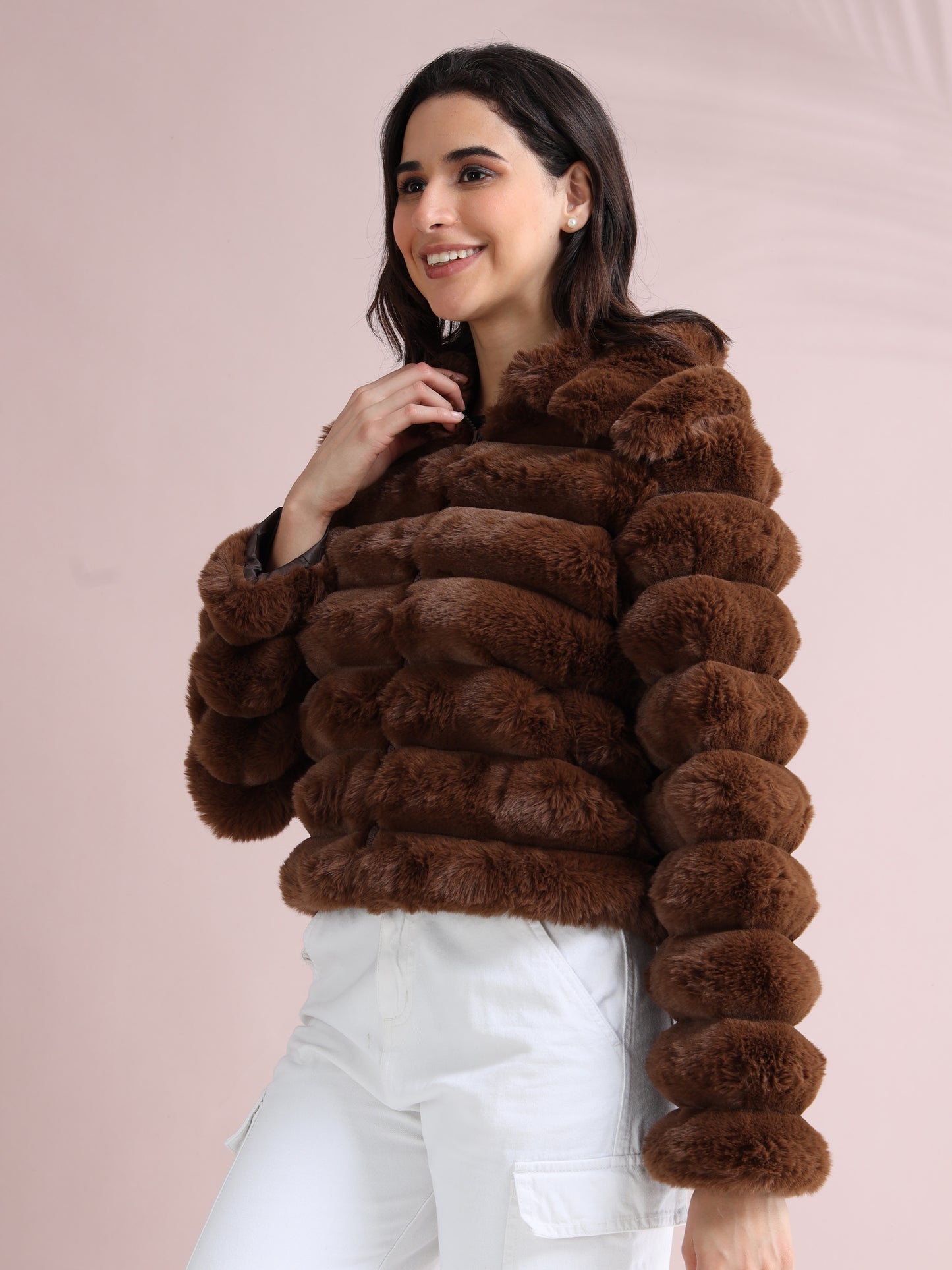 Women's Premium Faux Fur Jacket | Brown