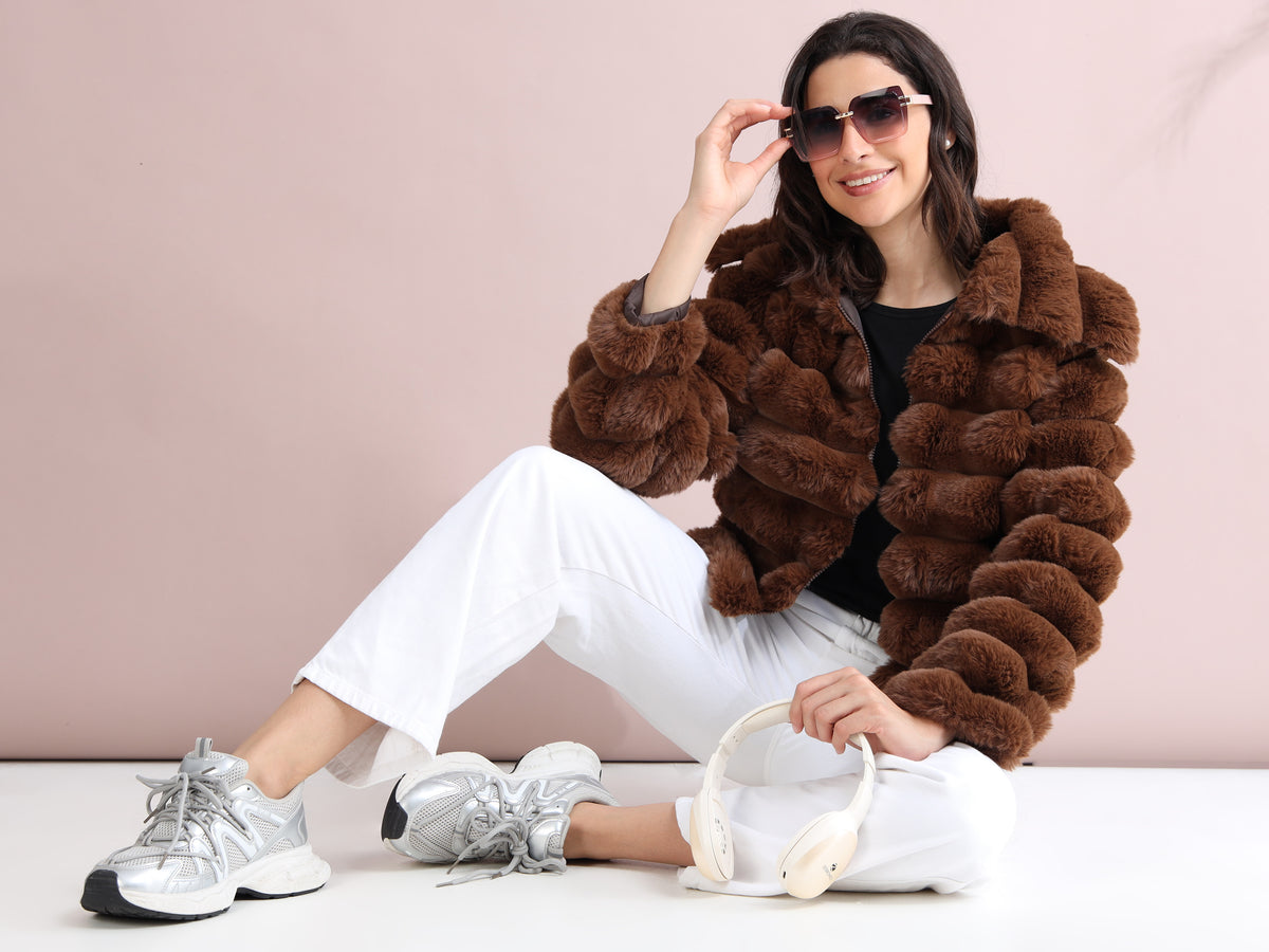 Women's Premium Faux Fur Jacket | Brown