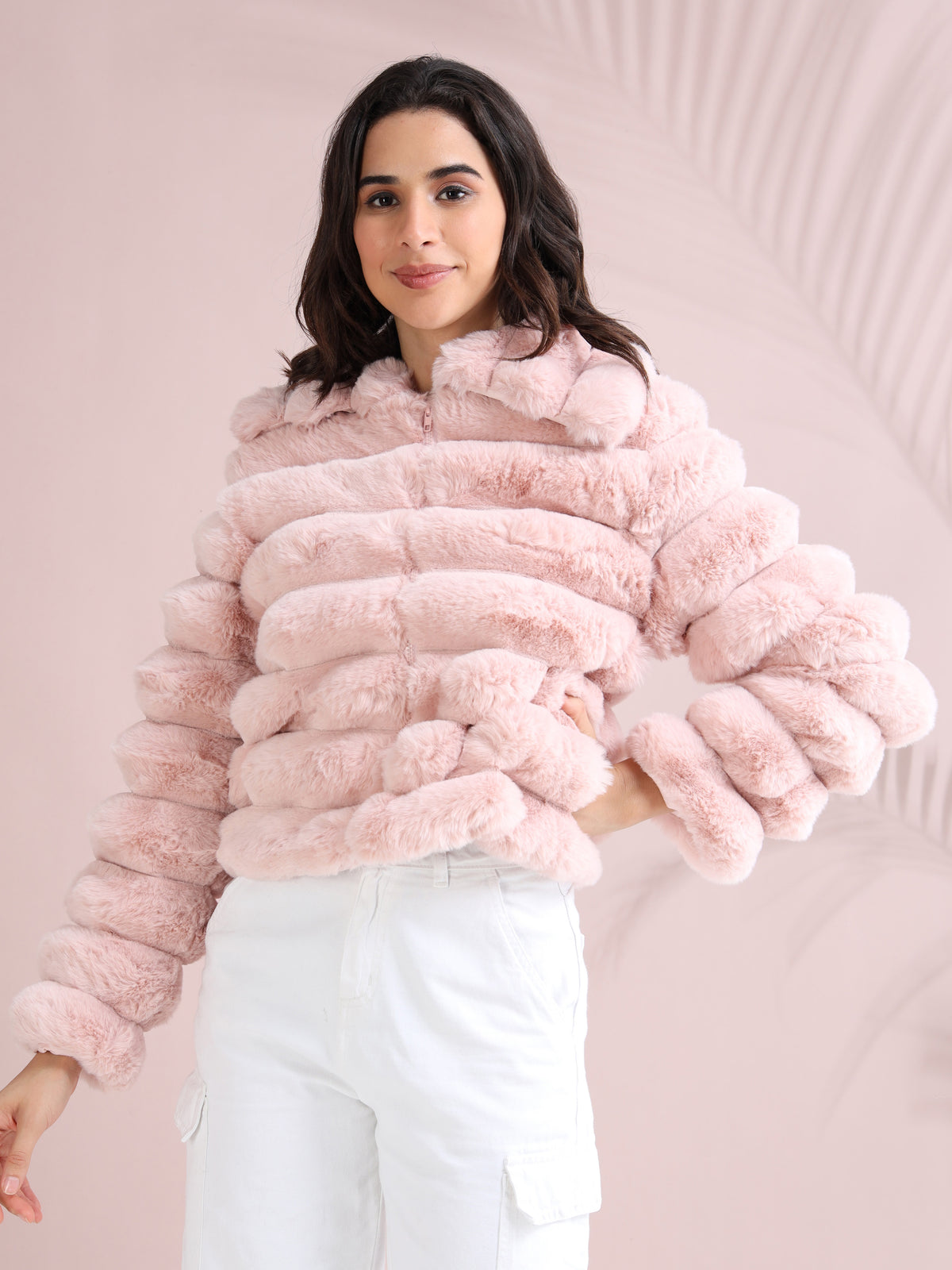 Women's Premium Faux Fur Jacket | Peach