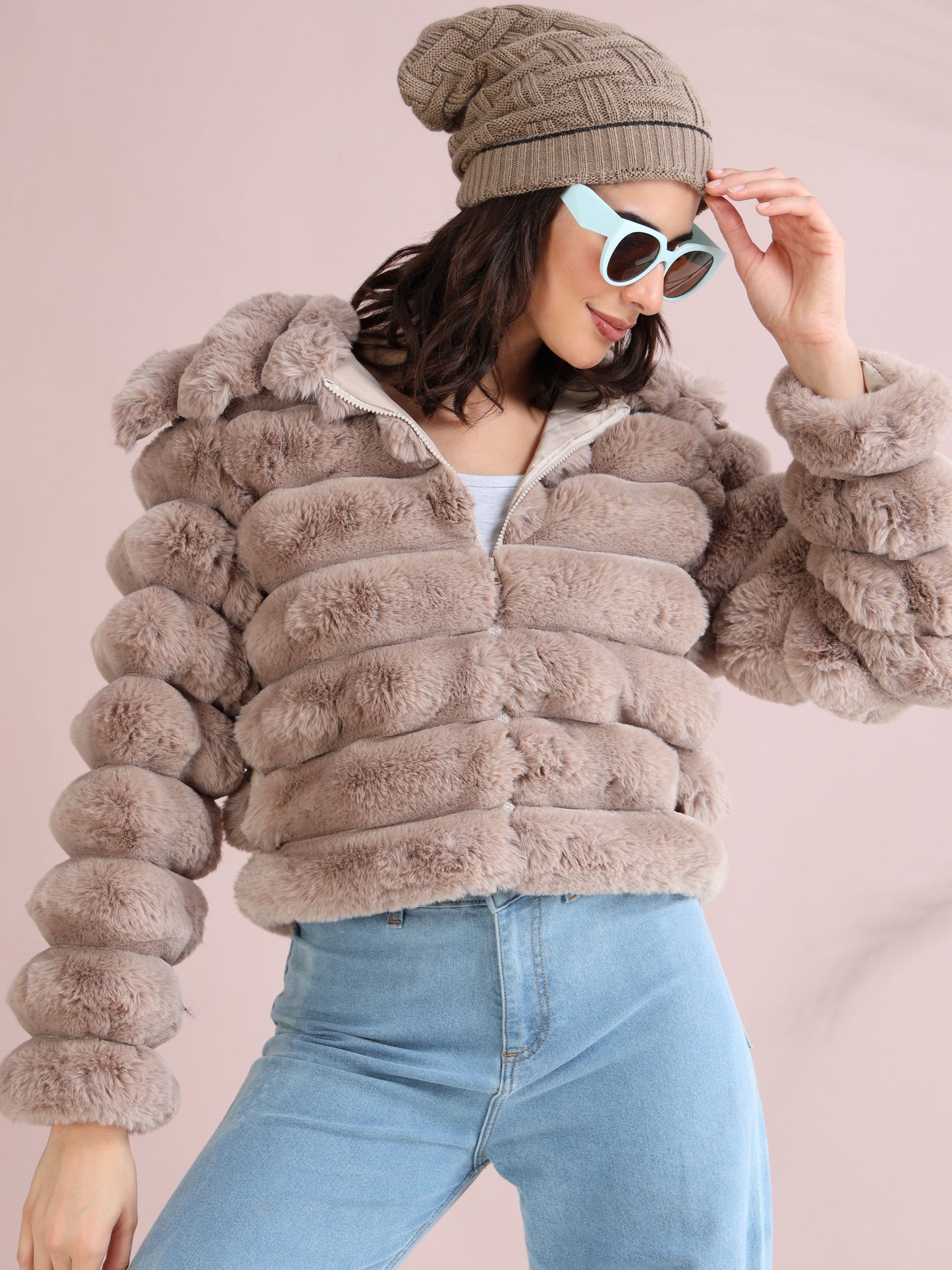 Women's Premium Faux Fur Jacket | Light Brown