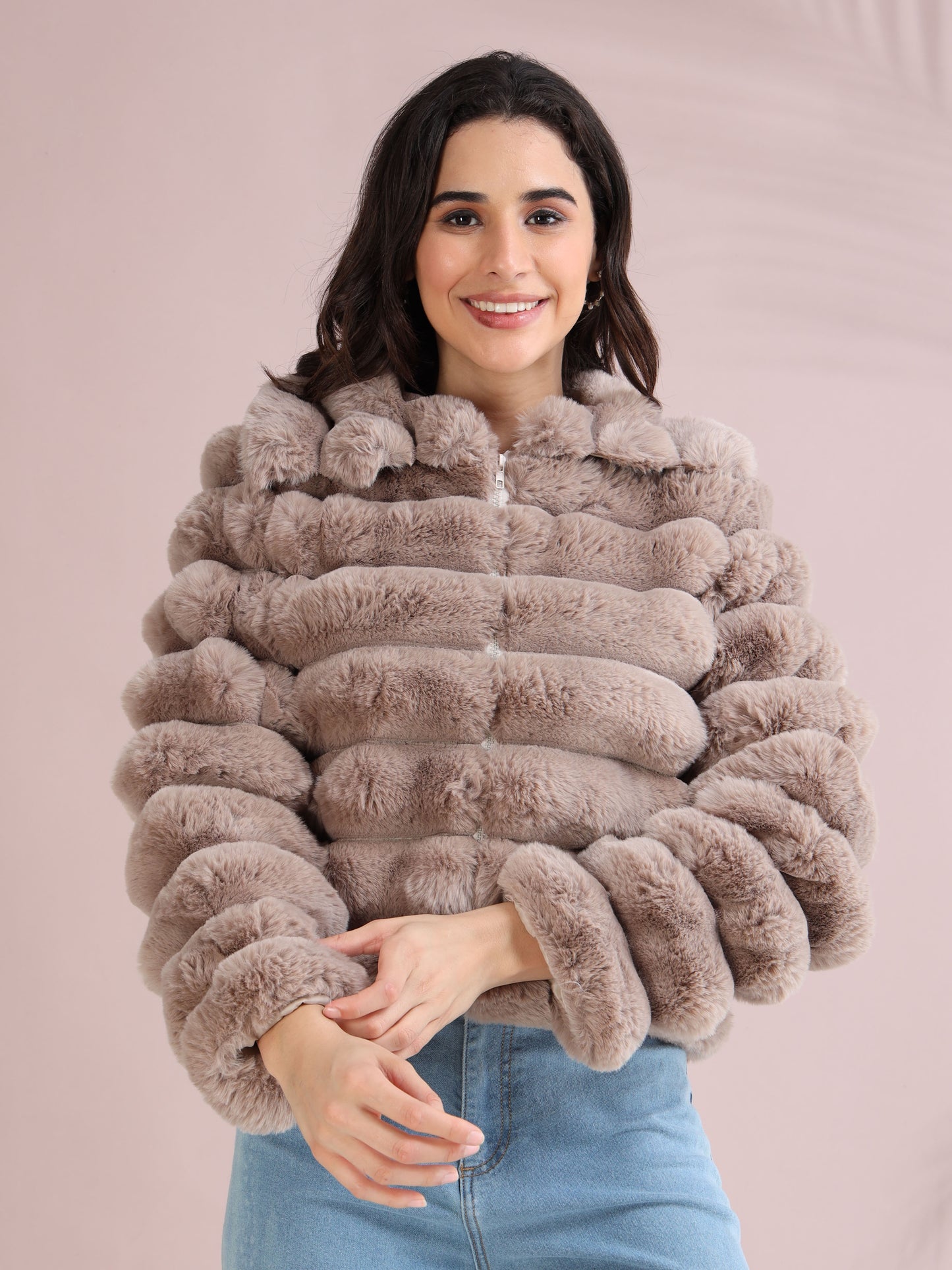 Women's Premium Faux Fur Jacket | Light Brown