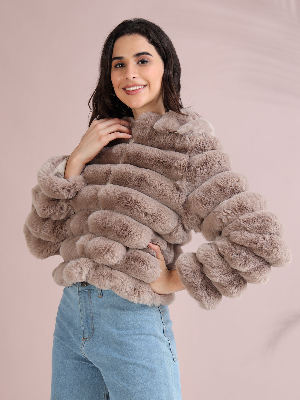 Women's Premium Faux Fur Jacket | Light Brown