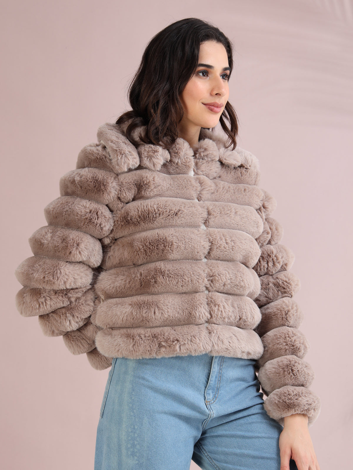 Women's Premium Faux Fur Jacket | Light Brown
