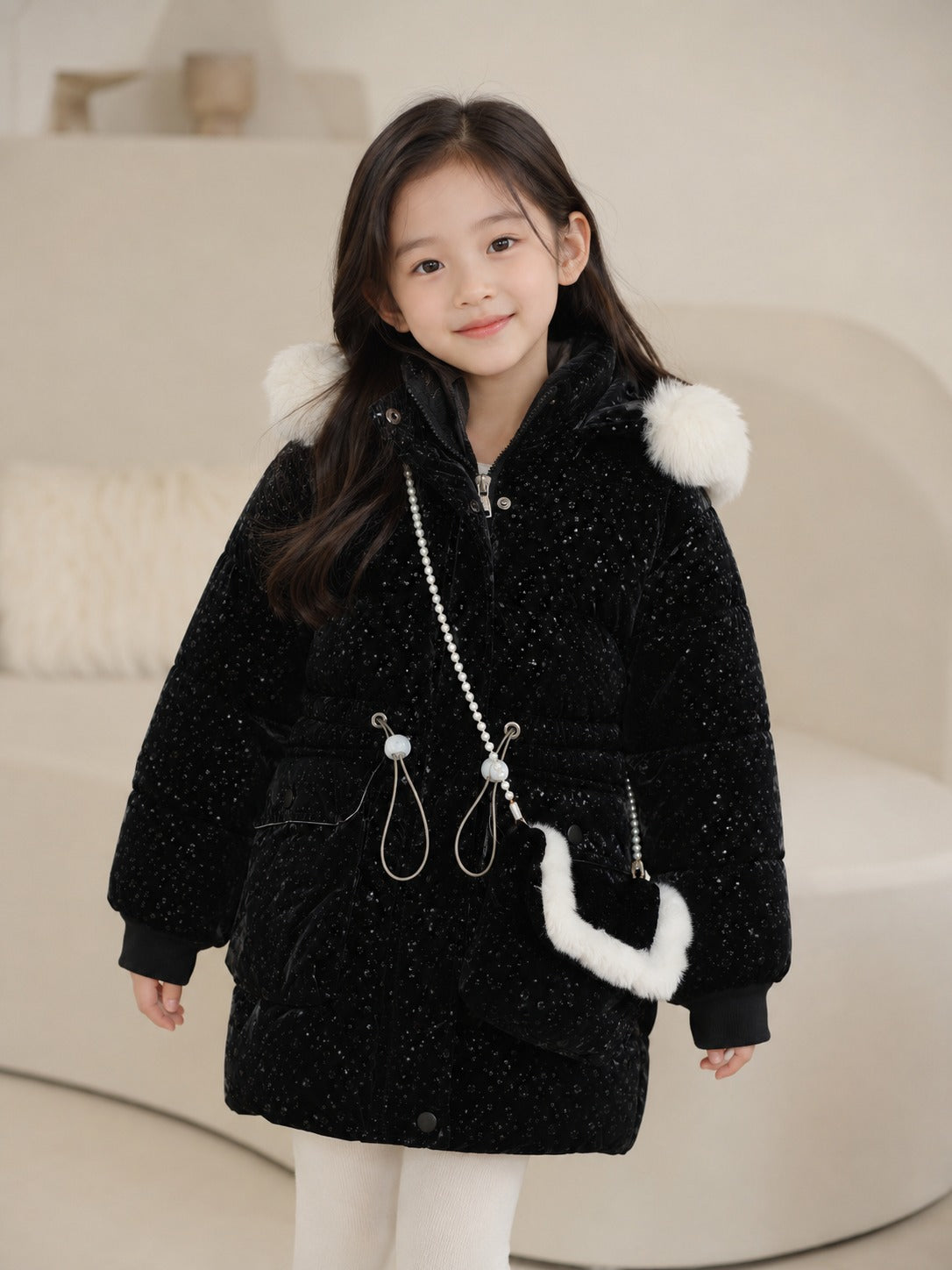 Girls' Premium Faux Fur Hooded Winter Jacket | Black