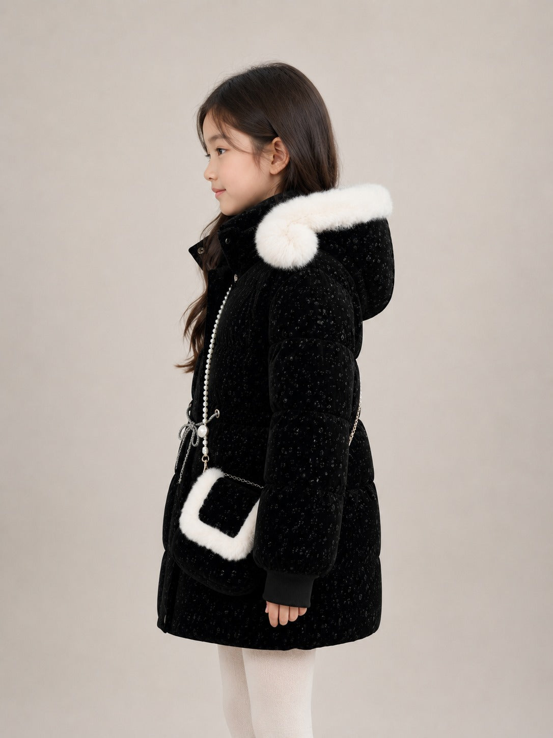 Girls' Premium Faux Fur Hooded Winter Jacket | Black