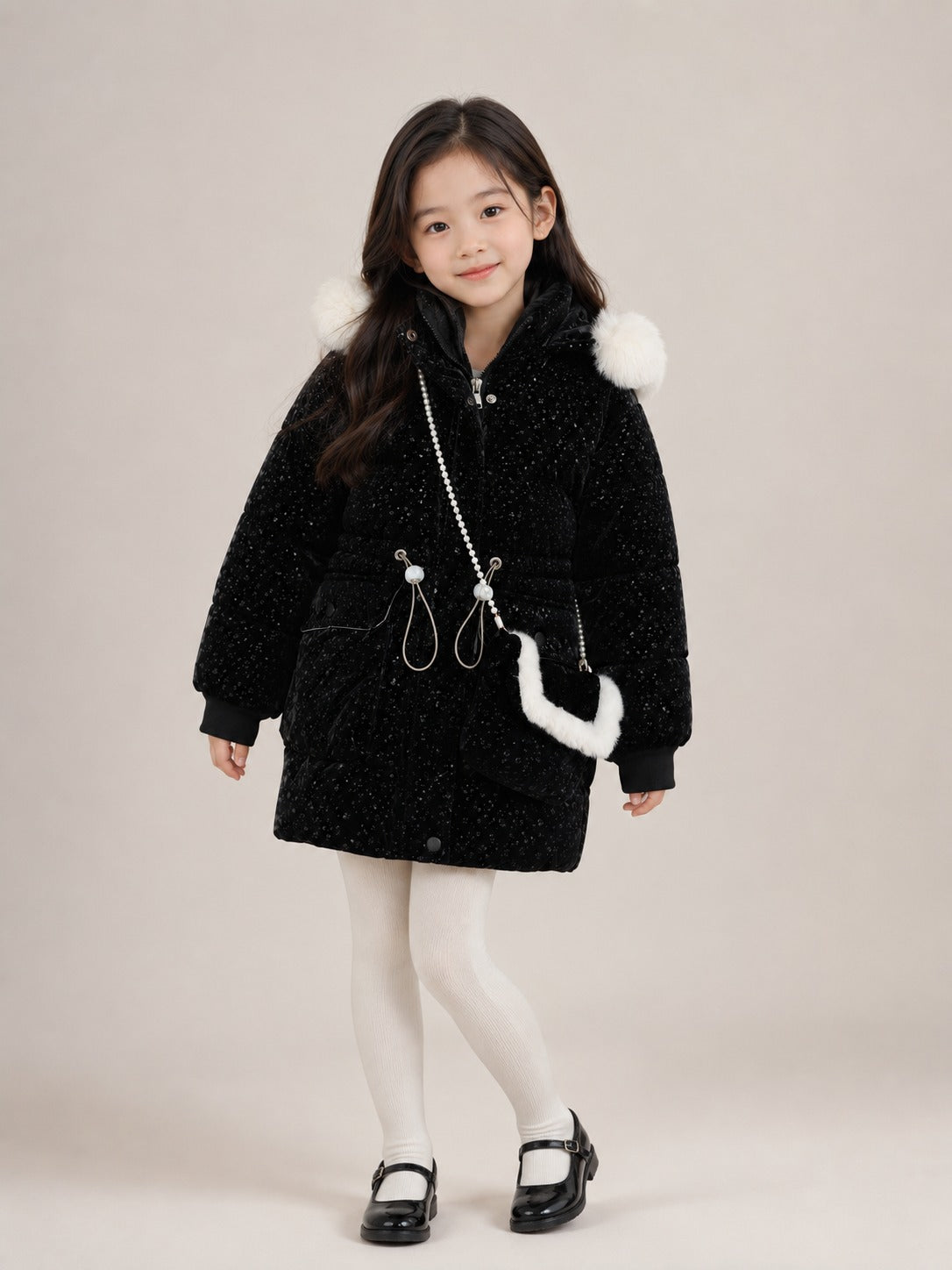 Girls' Premium Faux Fur Hooded Winter Jacket | Black