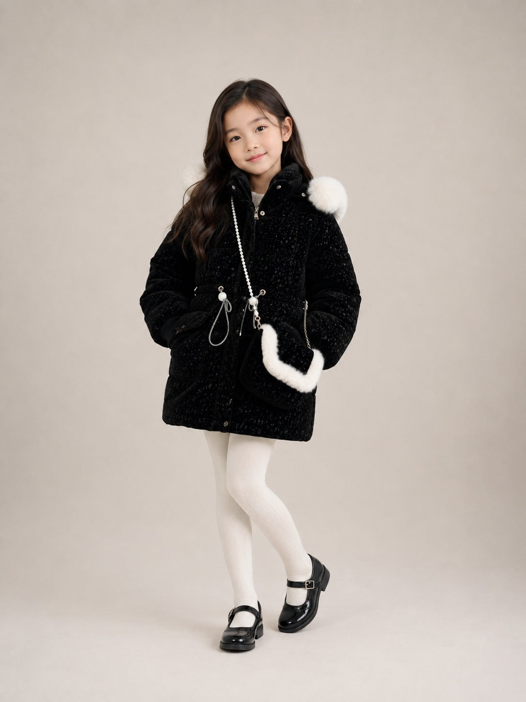 Girls' Premium Faux Fur Hooded Winter Jacket | Black