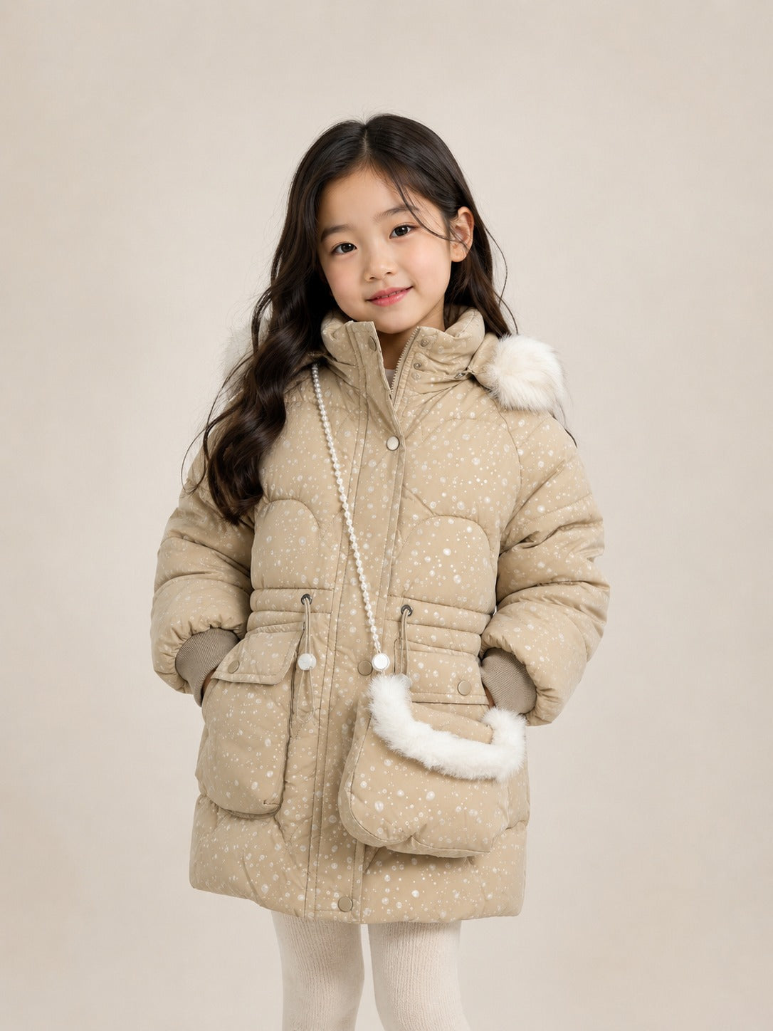 Girls' Premium Faux Fur Hooded Winter Jacket | Cream