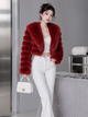 MAFFLE Women's Luxe Faux Fur Cropped Jacket | Maroon