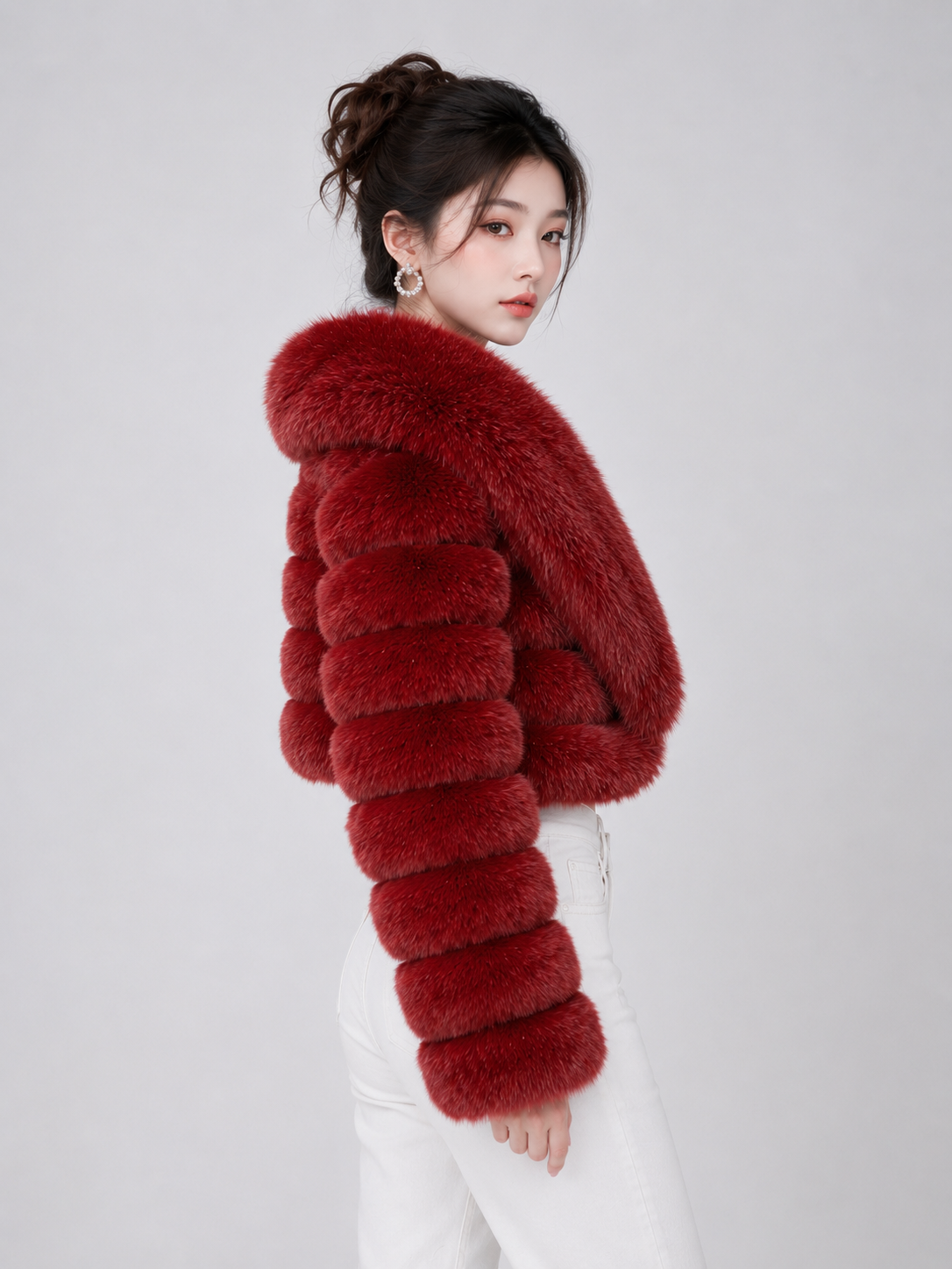 MAFFLE Women's Luxe Faux Fur Cropped Jacket | Maroon