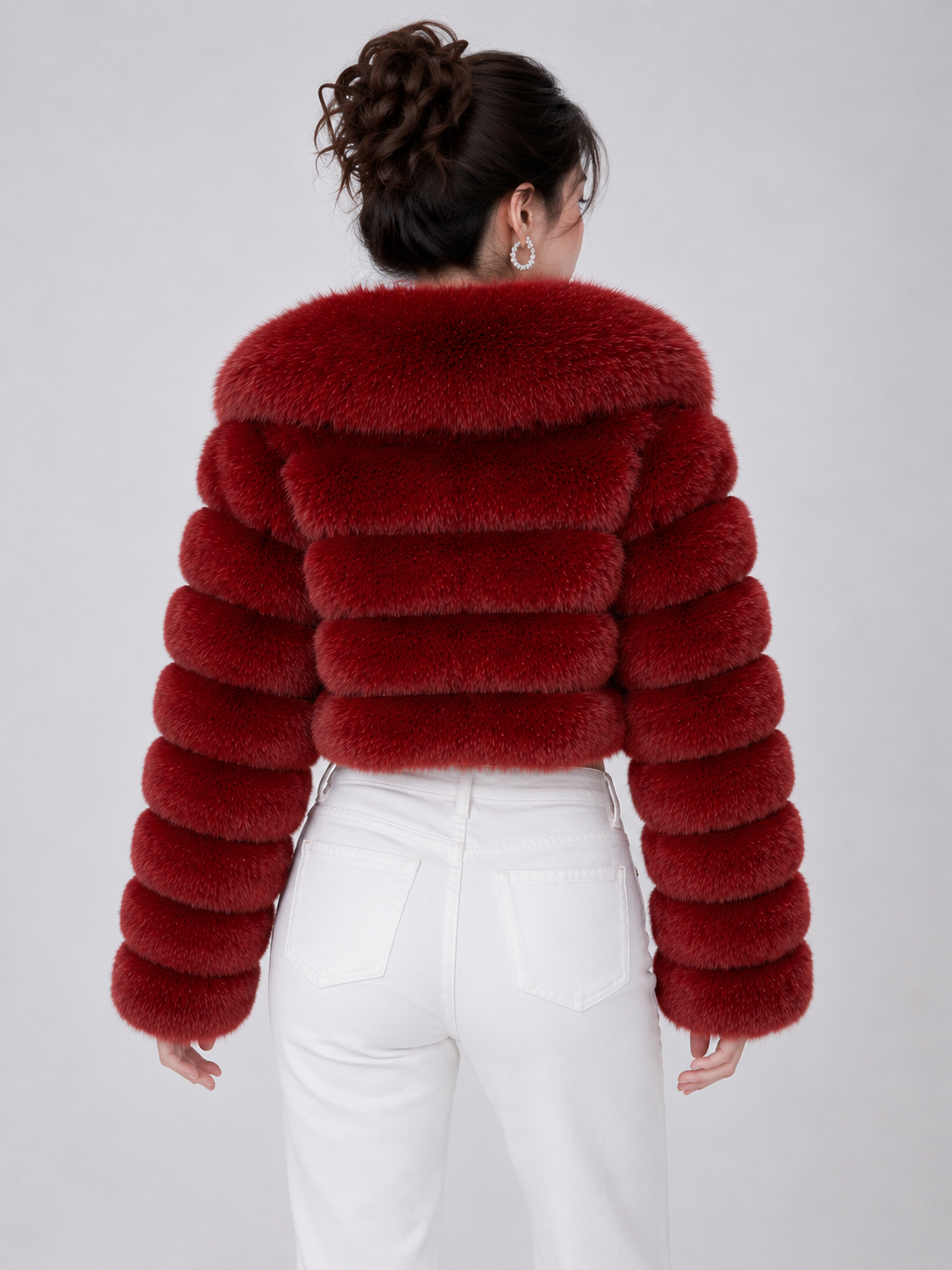 MAFFLE Women's Luxe Faux Fur Cropped Jacket | Maroon