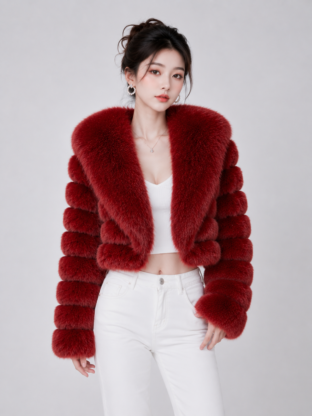 MAFFLE Women's Luxe Faux Fur Cropped Jacket | Maroon