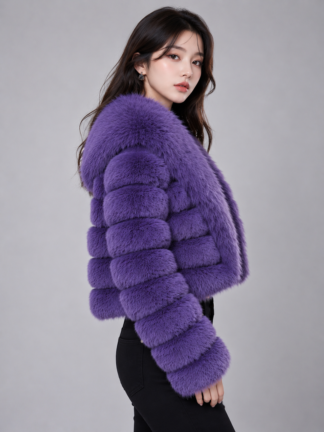 MAFFLE Women's Luxe Faux Fur Cropped Jacket | Purple