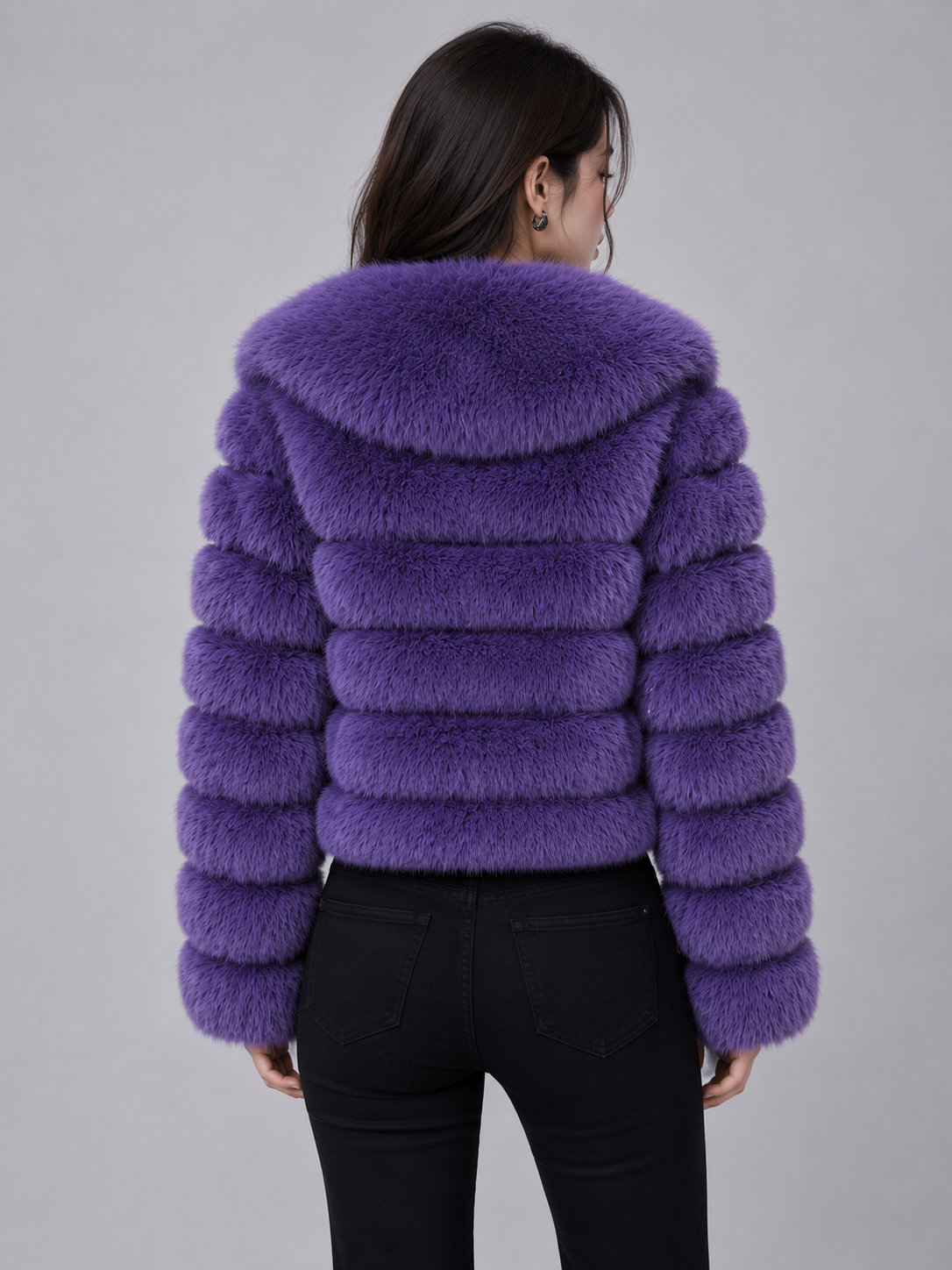 MAFFLE Women's Luxe Faux Fur Cropped Jacket | Purple