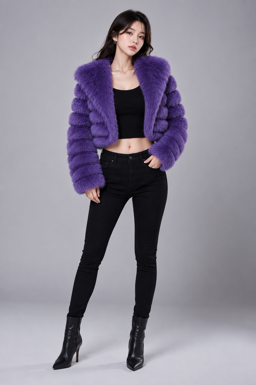 MAFFLE Women's Luxe Faux Fur Cropped Jacket | Purple