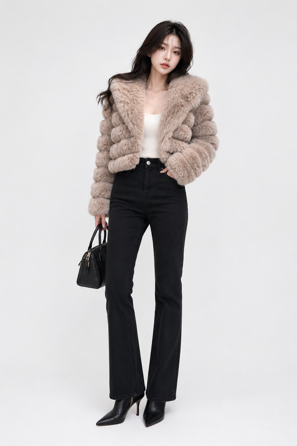 MAFFLE Women's Luxe Faux Fur Cropped Jacket | Light Brown