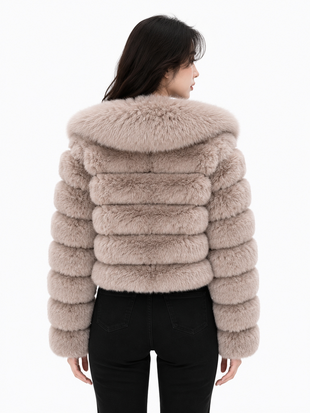 MAFFLE Women's Luxe Faux Fur Cropped Jacket | Light Brown