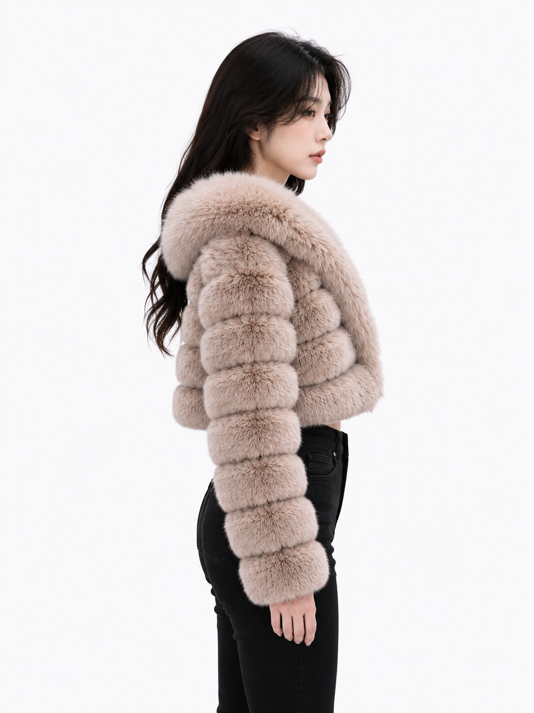 MAFFLE Women's Luxe Faux Fur Cropped Jacket | Light Brown