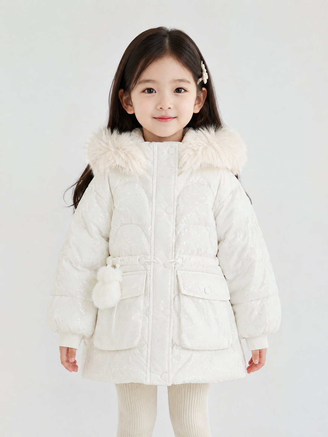 Girls' Premium Faux Fur Hooded Winter Jacket | White