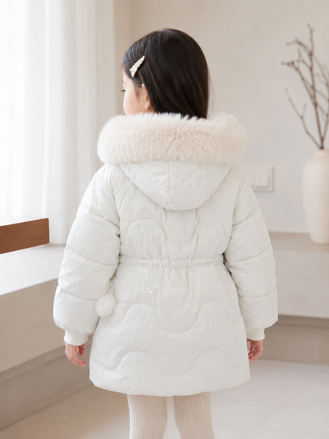 Girls' Premium Faux Fur Hooded Winter Jacket | White