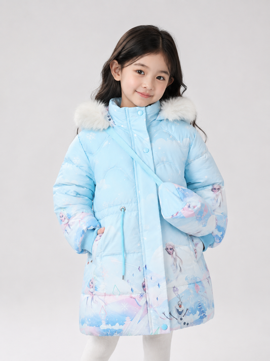 Girls' Elsa Print Hooded Winter Jacket | Blue