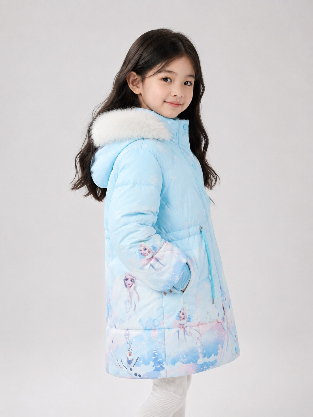 Girls' Elsa Print Hooded Winter Jacket | Blue