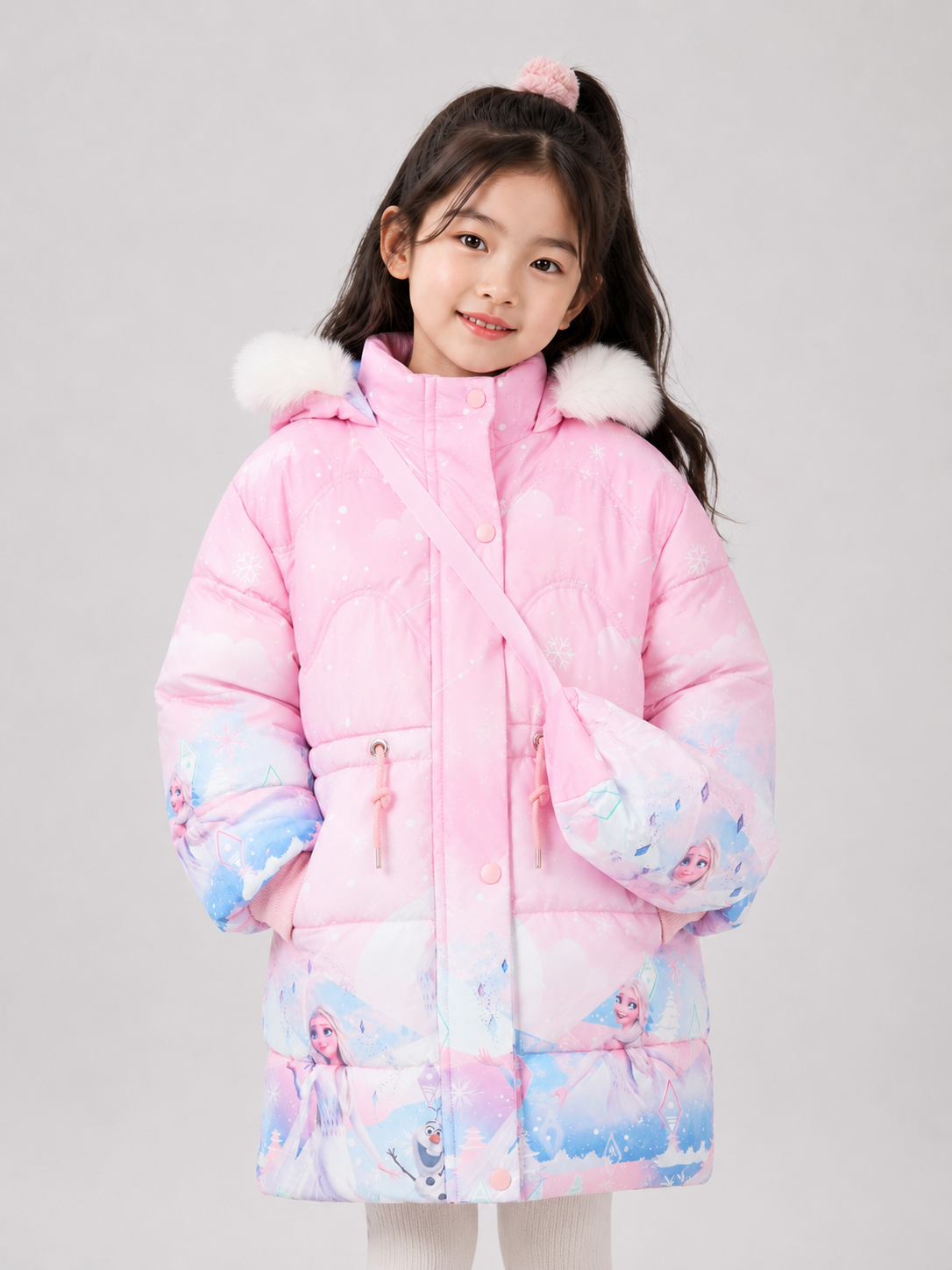 Girls' Elsa Print Hooded Winter Jacket | Pink