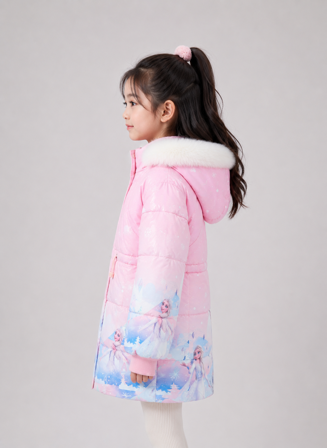 Girls' Elsa Print Hooded Winter Jacket | Pink