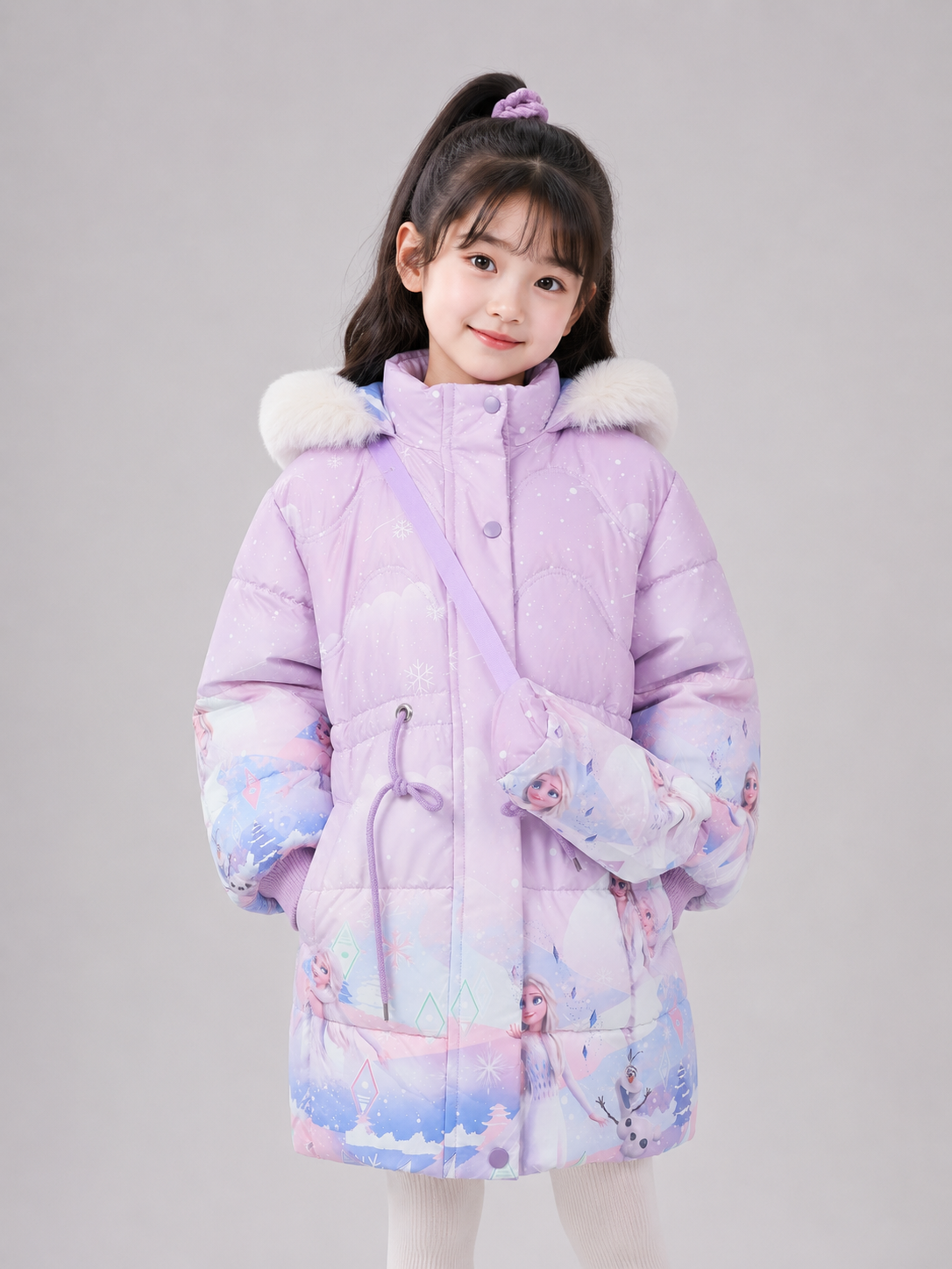 Girls' Elsa Print Hooded Winter Jacket | Purple