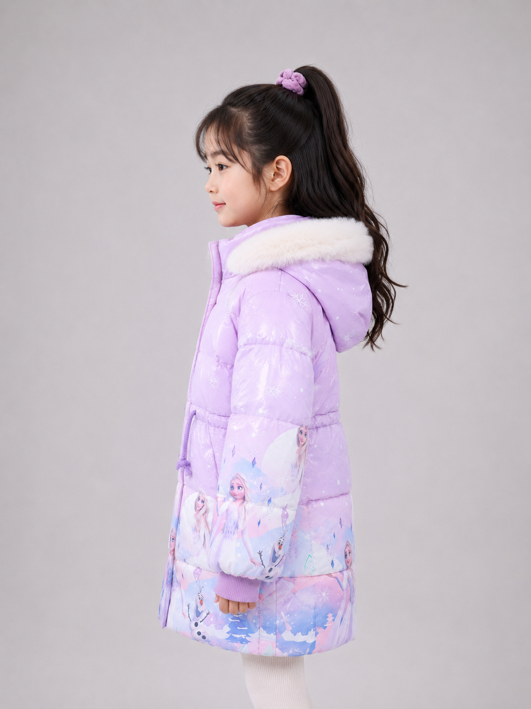 Girls' Elsa Print Hooded Winter Jacket | Purple