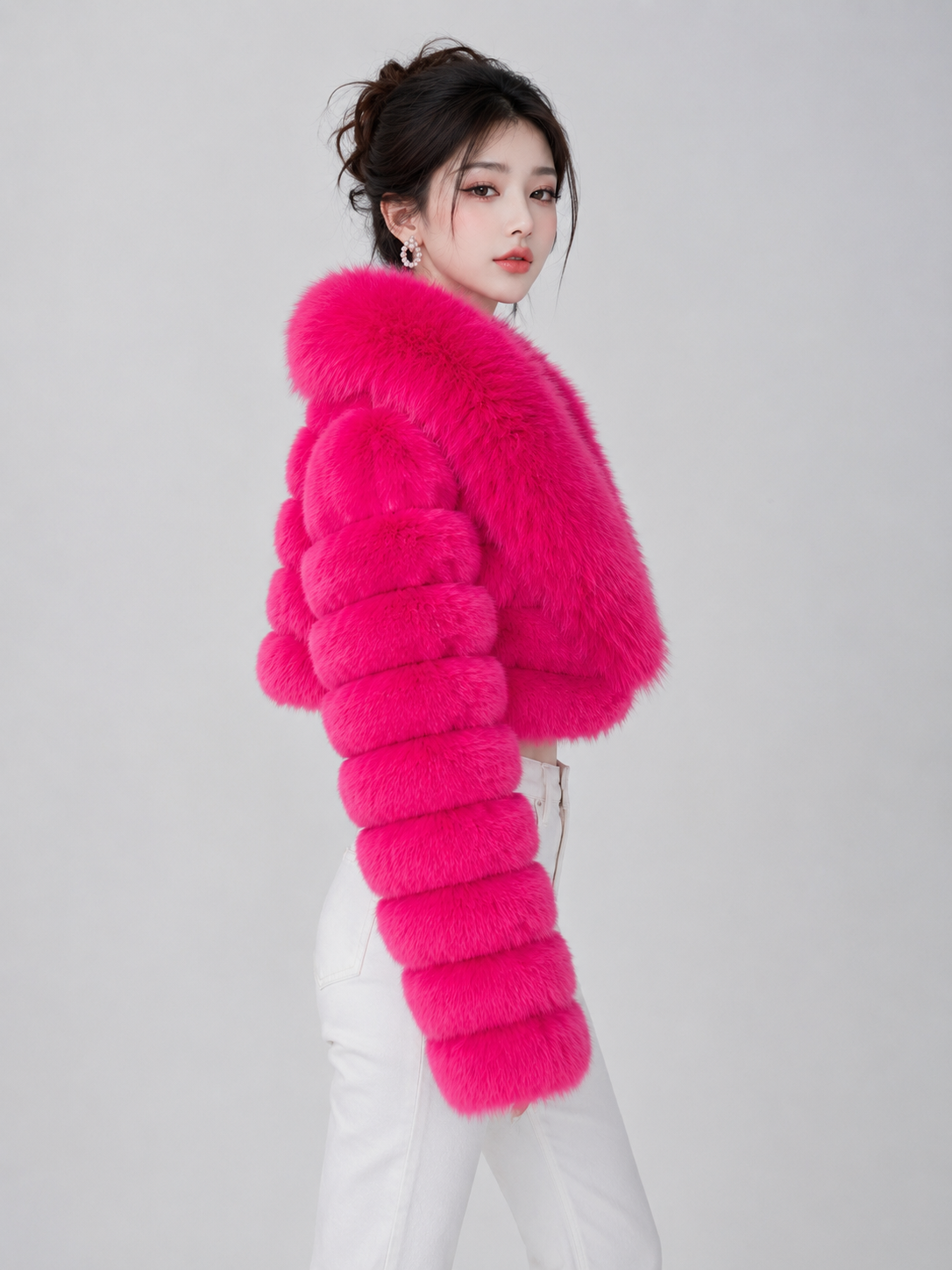 MAFFLE Women's Luxe Faux Fur Cropped Jacket | Fushi Pink