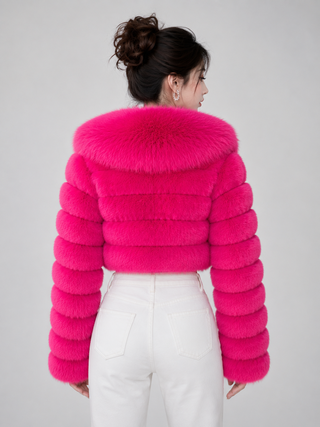 MAFFLE Women's Luxe Faux Fur Cropped Jacket | Fushi Pink