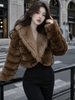 MAFFLE Women's Luxe Faux Fur Cropped Jacket | Brown