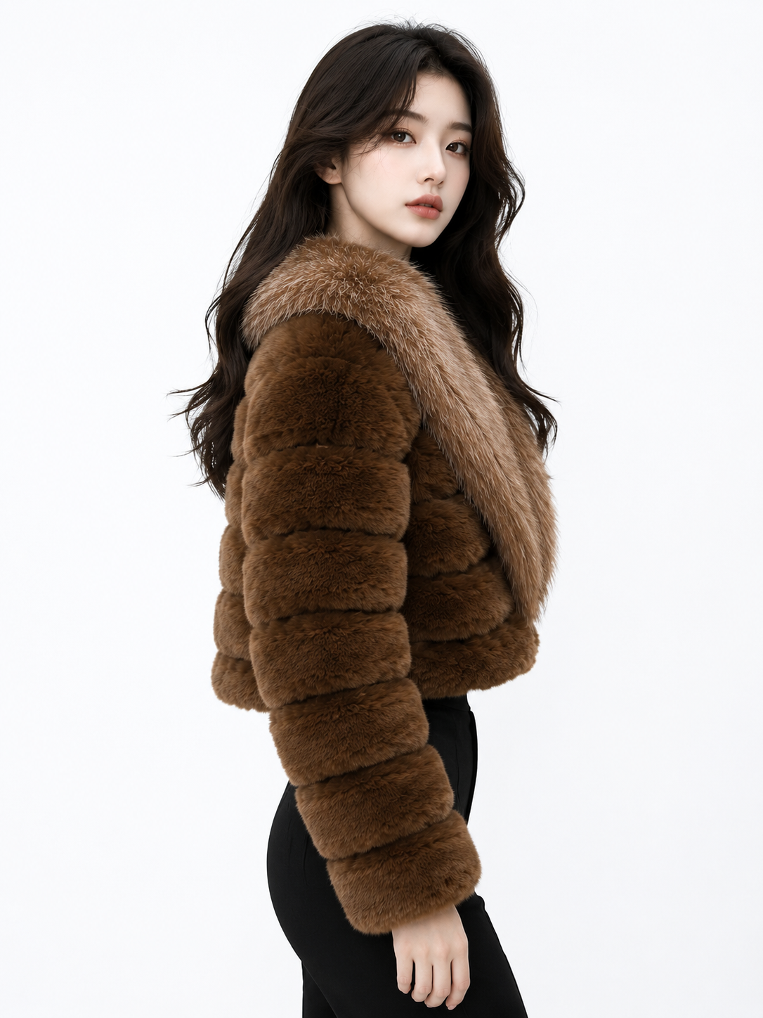 MAFFLE Women's Luxe Faux Fur Cropped Jacket | Brown