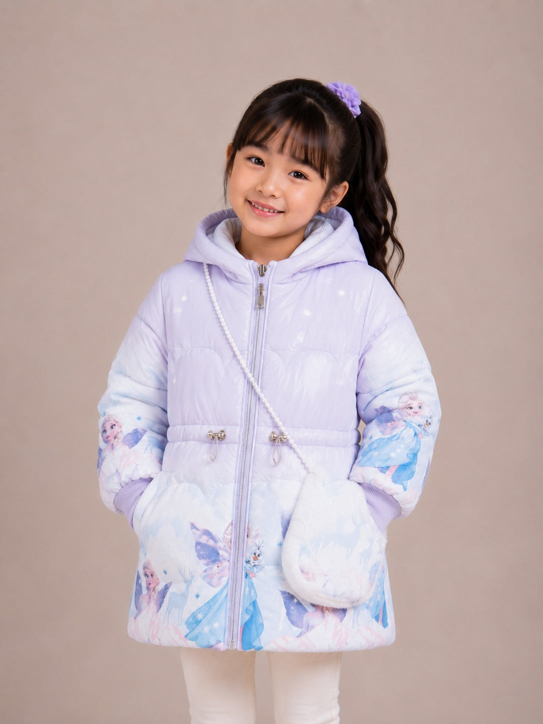 Girls' Princess Print Hooded Winter Jacket | Blue