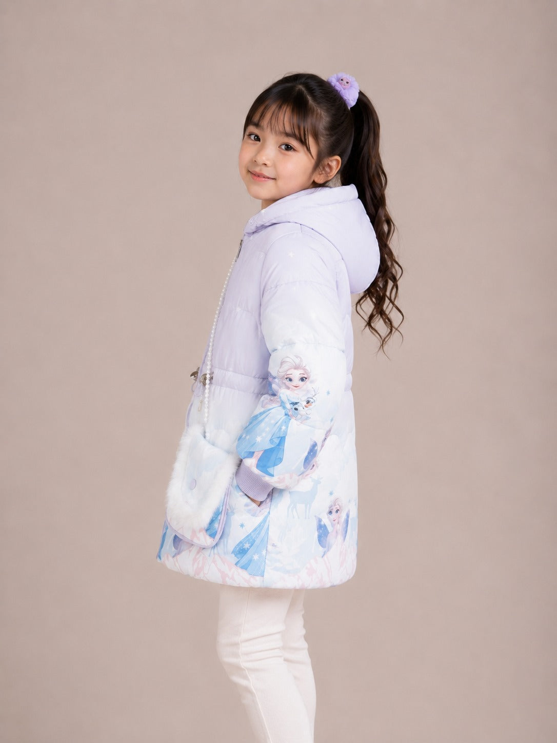 Girls' Princess Print Hooded Winter Jacket | Blue