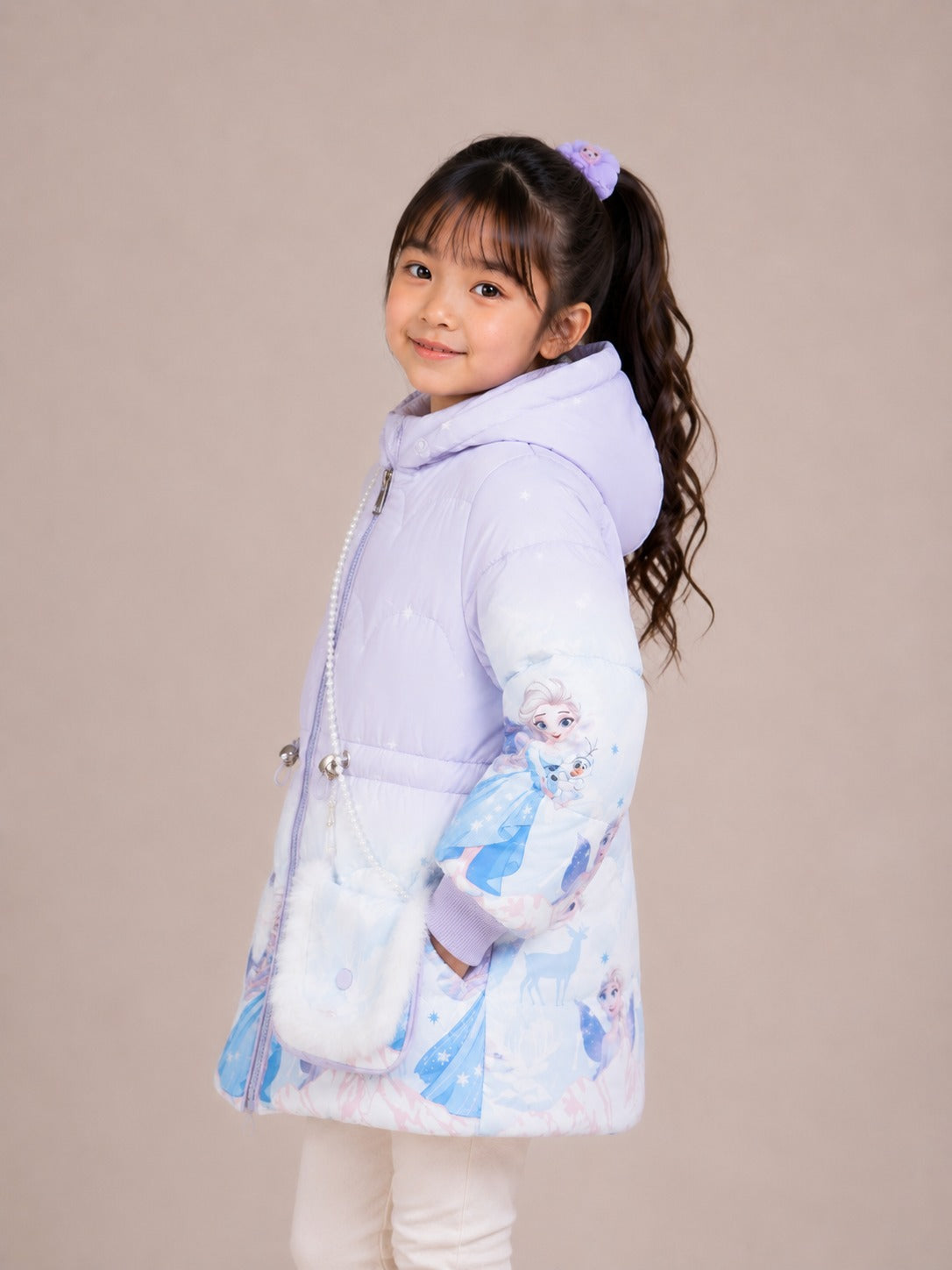 Girls' Princess Print Hooded Winter Jacket | Blue