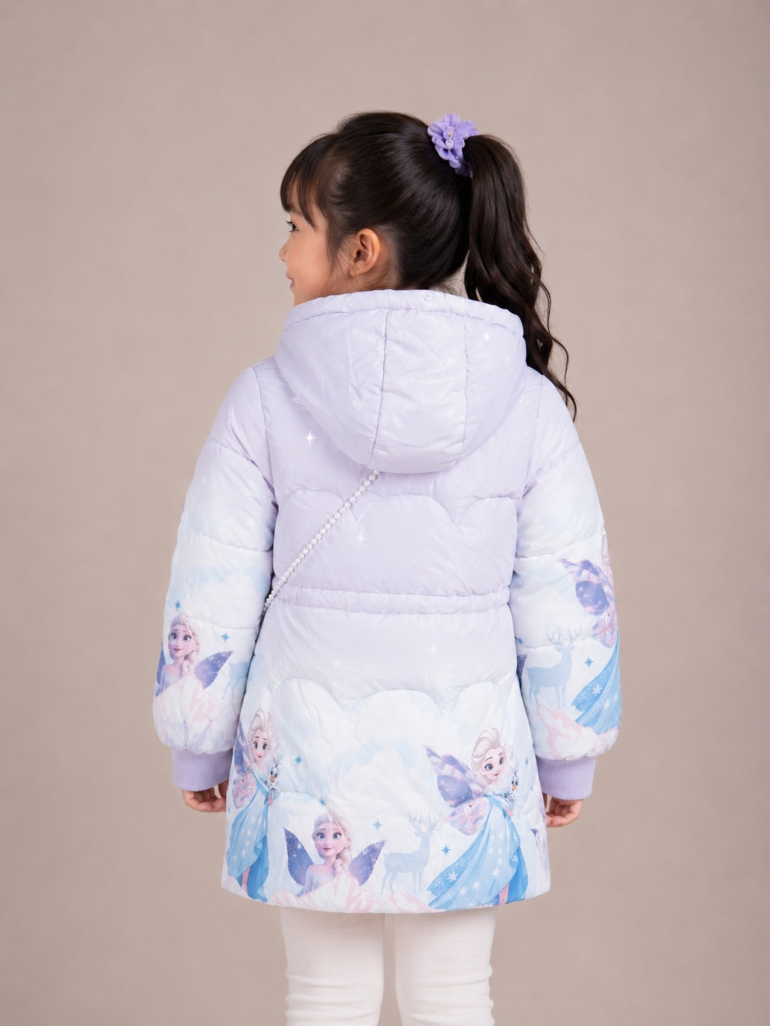 Girls' Princess Print Hooded Winter Jacket | Blue