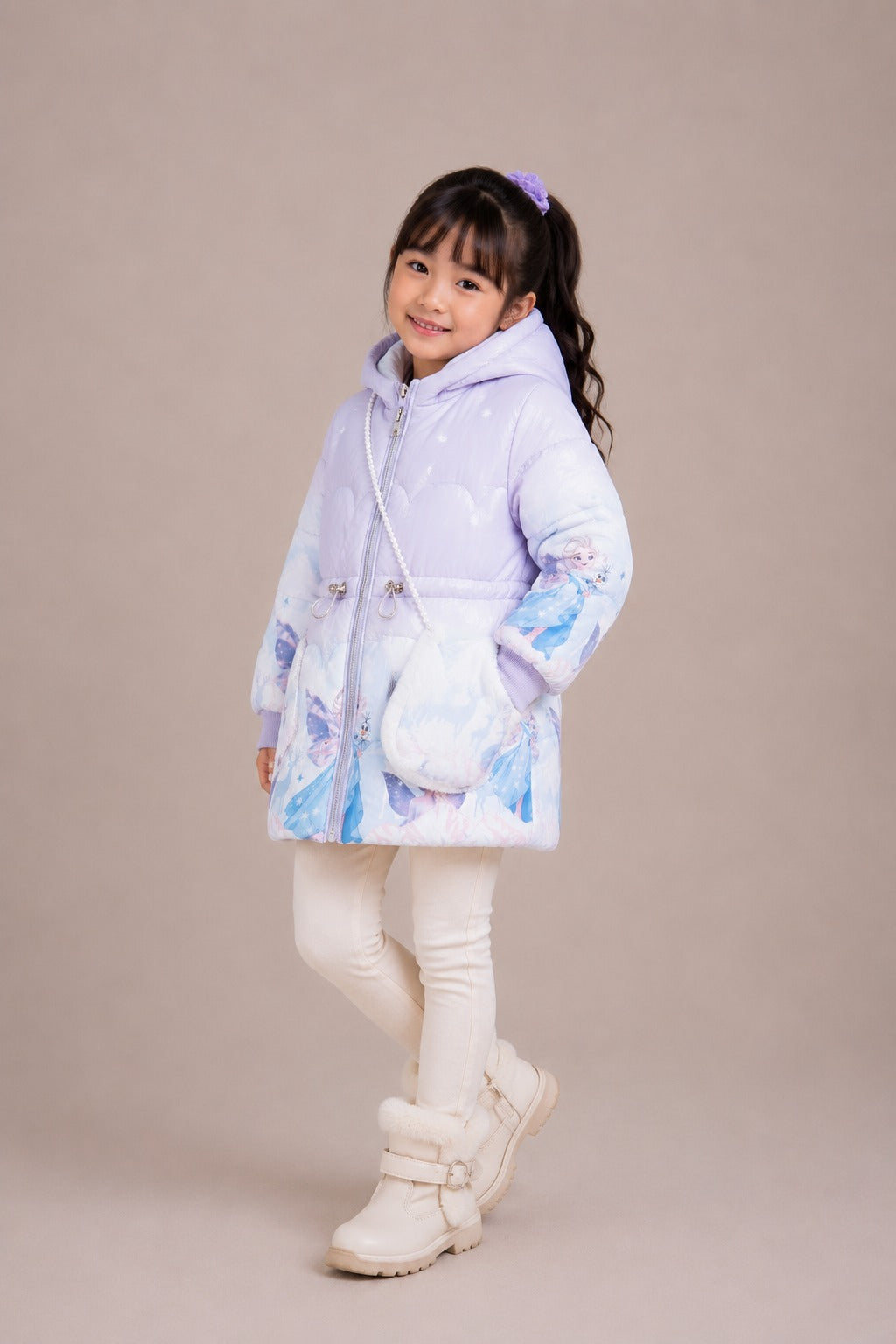 Girls' Princess Print Hooded Winter Jacket | Blue