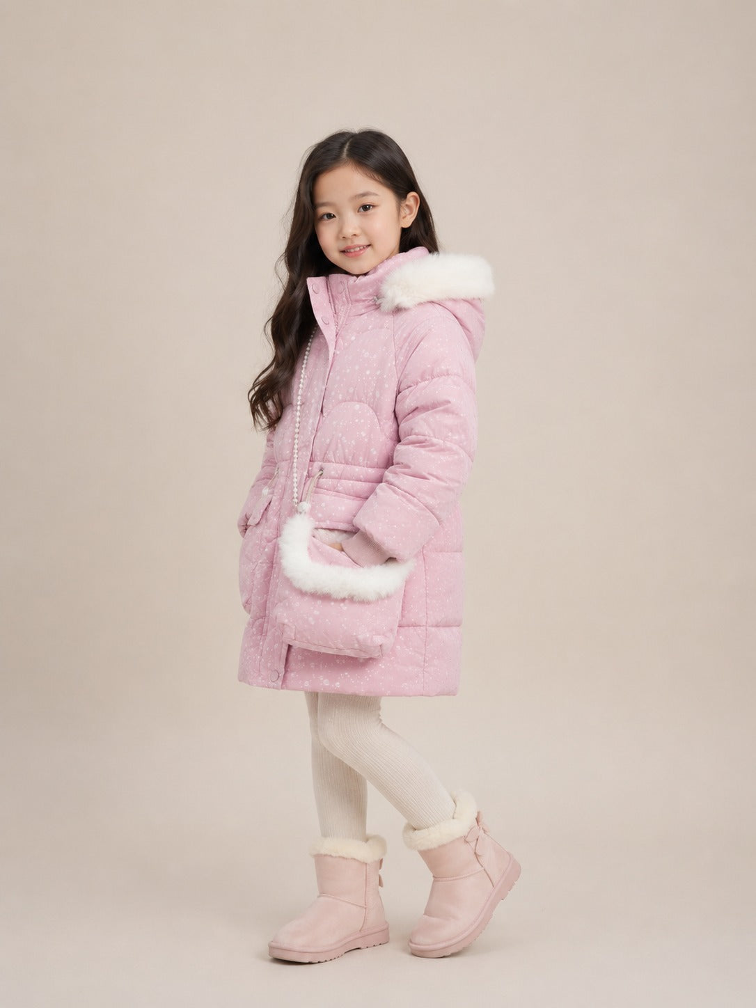 Girls' Premium Faux Fur Hooded Winter Jacket | Pink