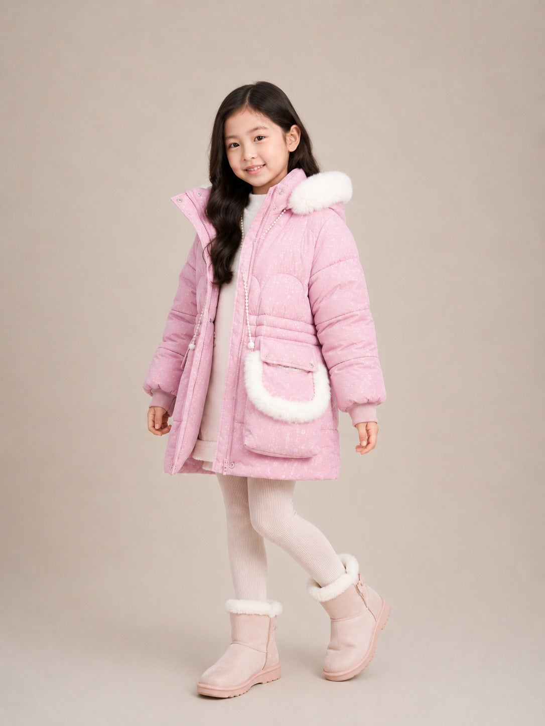Girls' Premium Faux Fur Hooded Winter Jacket | Pink
