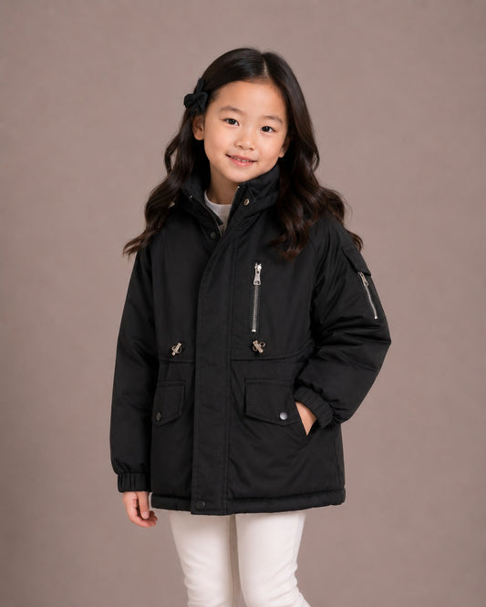 Girls' Premium Hooded Winter Jacket | Black