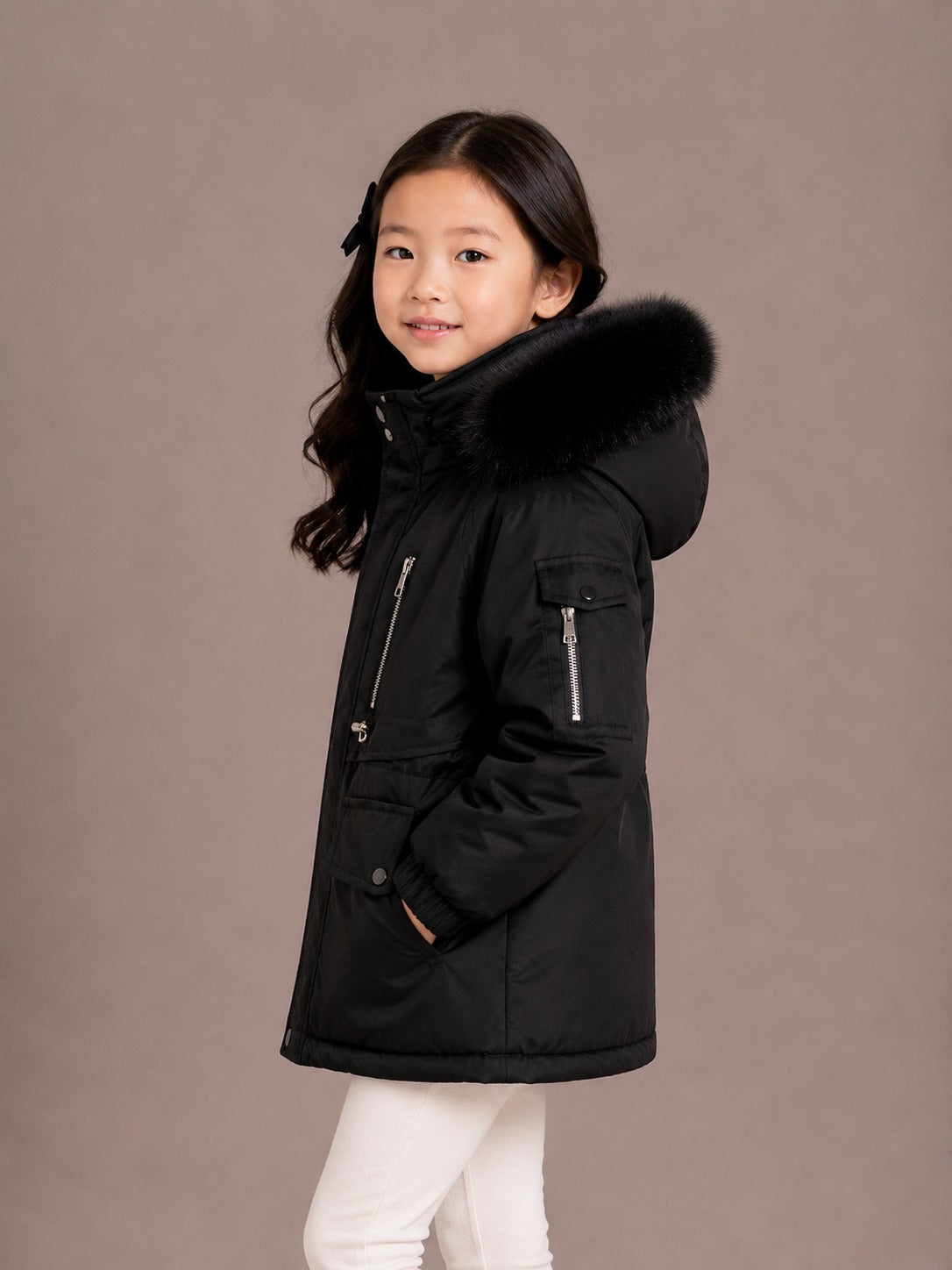 Girls' Premium Hooded Winter Jacket | Black
