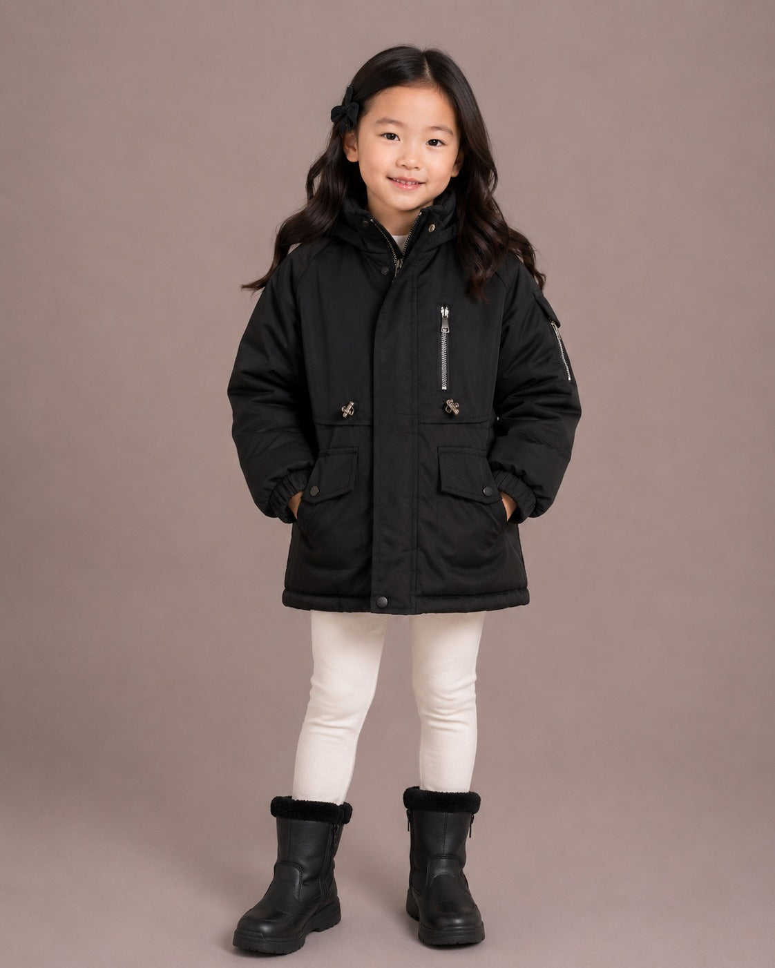 Girls' Premium Hooded Winter Jacket | Black
