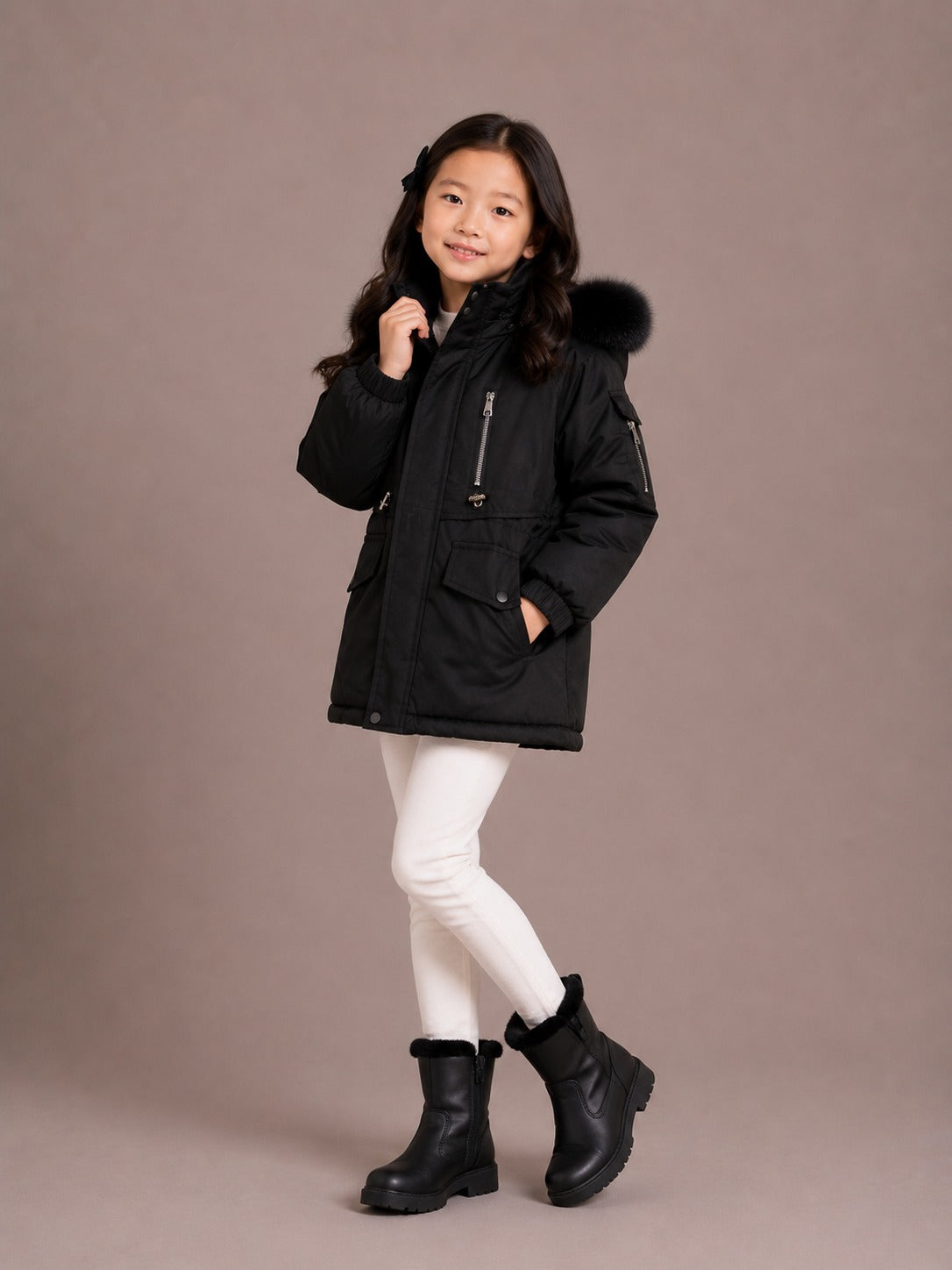 Girls' Premium Hooded Winter Jacket | Black