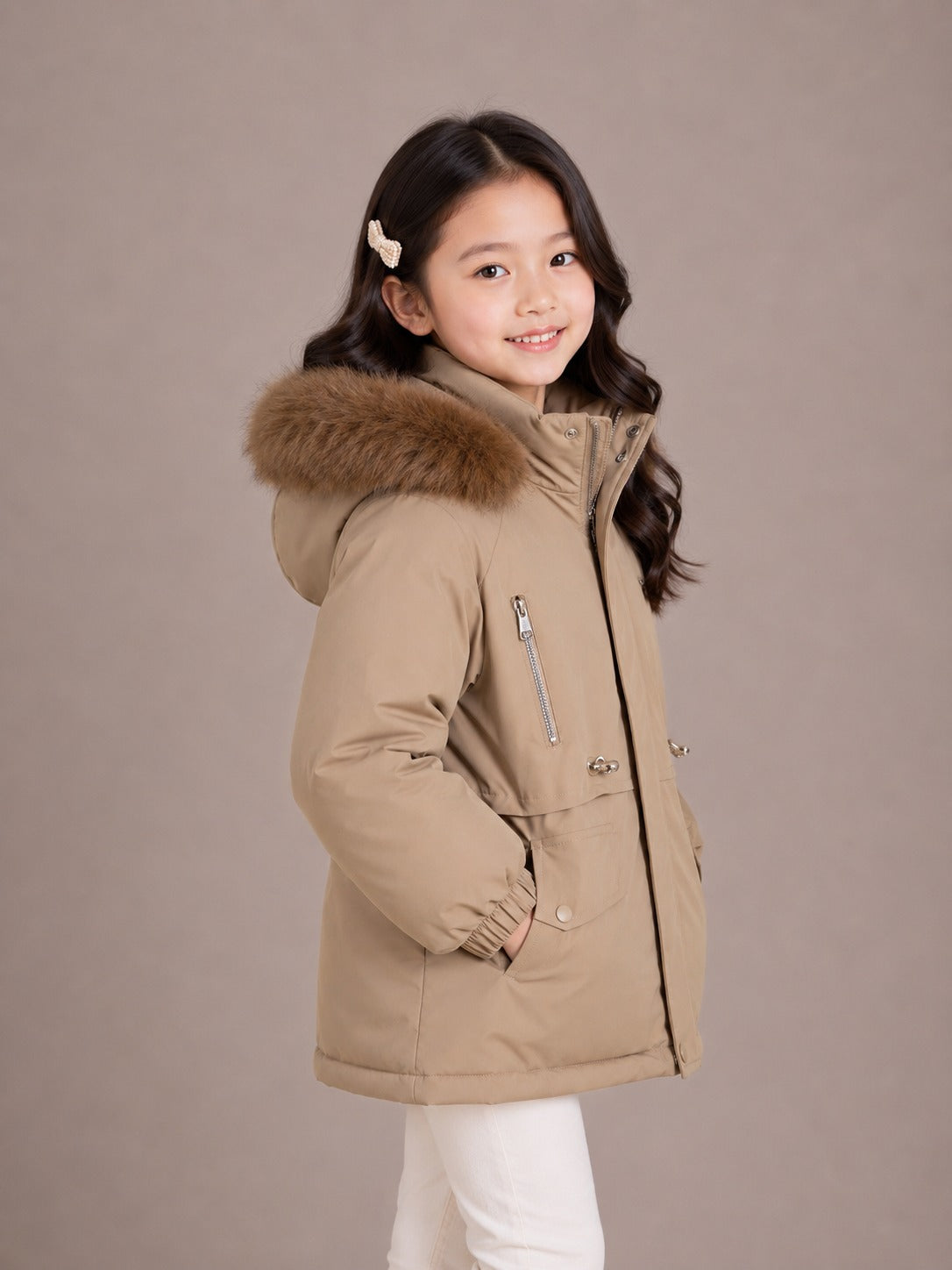 Girls' Premium Hooded Winter Jacket | Brown